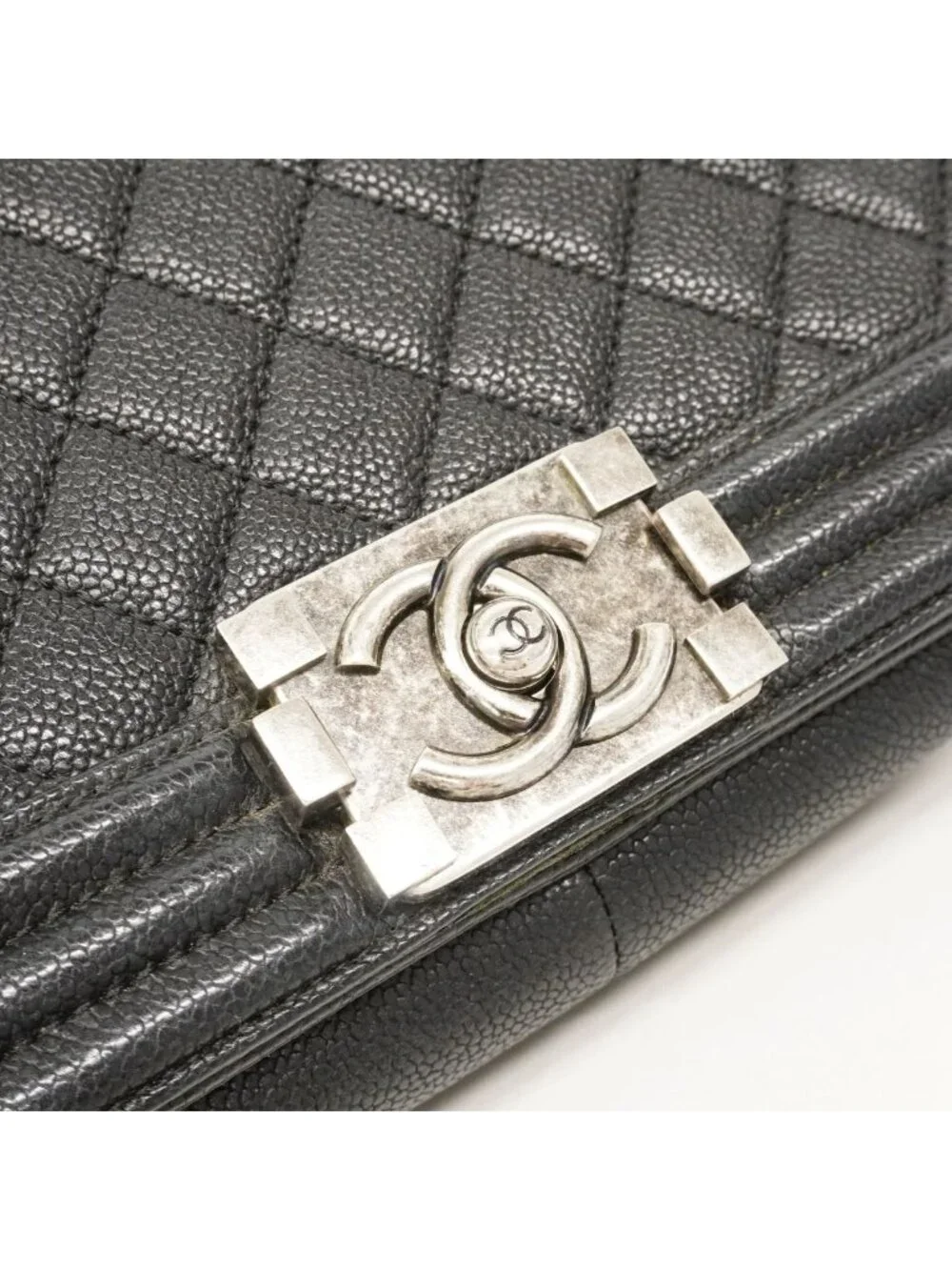 Chanel Shoulder Bag Boy Caviar Leather Black Silver